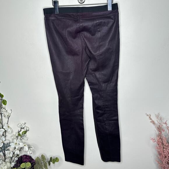 THEORY 100% Lambskin Leather Maximus Leggings Deep Plum Sz 8 {3X21} - Picture 3 of 6